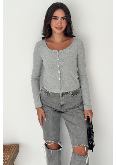 Noa & Noa Soft Button Bluz Sade Şıklığın Gücü Gri