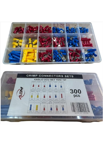 Aem Kablo Ucu Seti Yeni Tip 300 Adet Fiş Başlık İzoleli Terminal Seti Crimp Connectors Sets