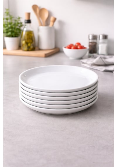 12'li Melamin Pasta Ve Tatlı Servis Tabağı 19 Cm - Beyaz Düz Yuvarlak Hafif Sunum Tabak Seti Beyaz