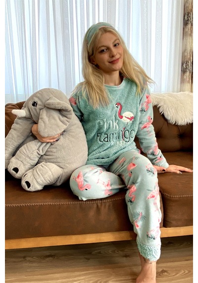 Nisanca Kışlık Uzun Kollu Bayan Peluş Polar Pijama Takımı İpeksi Doku Yesil Nisanca Kışlık Uzun Kollu Bayan Peluş Polar Pijama Takımı İpeksi Doku Yesil