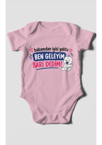 Morivokids Babaya Özel Kısa Kollu Bebek Body %100 Pamuk Zbn163-kk Koyu Pembe