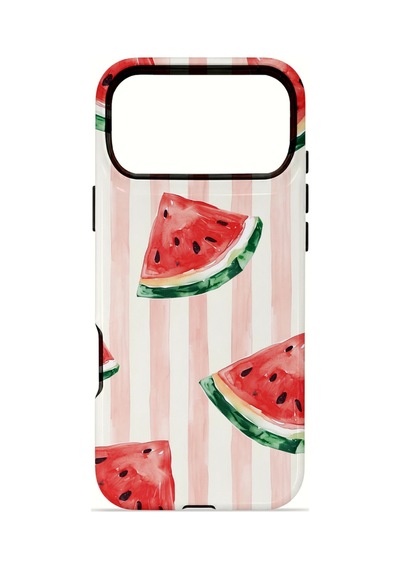 Apple iPhone Uyumlu 17 Pro Max Vorian Çift Katmanlı Magsafe Kılıf Watermelon Blush Stripe