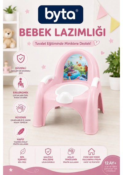 Çocuk Lazımlığı Ergonomik Bebek Tuvalet Eğitim Oturağı Çıkarılabilir Hazneli Mavi 12 Ay+ Pembe