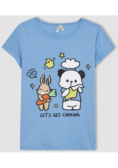 Defacto Kız Çocuk Baskılı Kısa Kollu Şortlu Pijama Takım A1365a823smbe761 Mavi