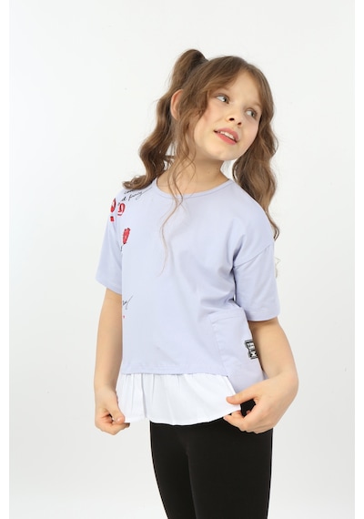 Toontoy Kids Toontoy Kız Çocuk Cool And Fancy Yazılı Kalp Baskılı Tişört Mavi
