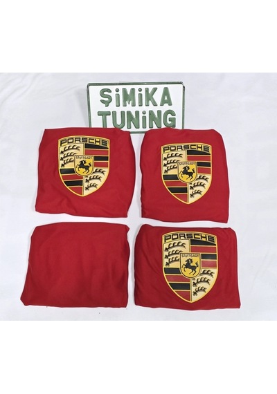 Porshe Kırmızı Oto Servis Kılıfı Ön Ve Arka 4parça Takım Arka Logolu Esnek 1.kalite Yıkanabilir Pe 1 Takım