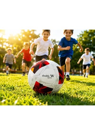Double W Sports Dikişli Futbol Topu No:5 Kırmızı Beyaz Antrenman Topu Beyaz - Kırmızı