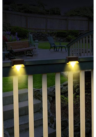 Solar Güneş Enerjili Köşebent Merdiven Veranda Bahçe Led Lamba Tekli Dekor Bahçe Aydınlatma 4 Adet