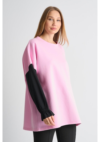Alexander Gardi Alexandergardı Fırfırlı Kol Detaylı Garnili Renk Bloklu Kadın Sweatshirt Pembe