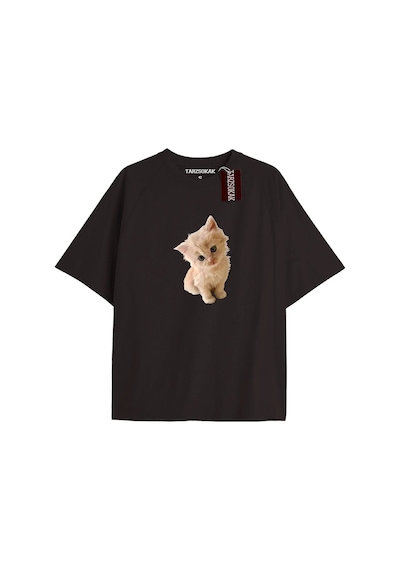 Adrift Penguen Baskılı Oversize Kalıp Unisex T-shirt Siyah
