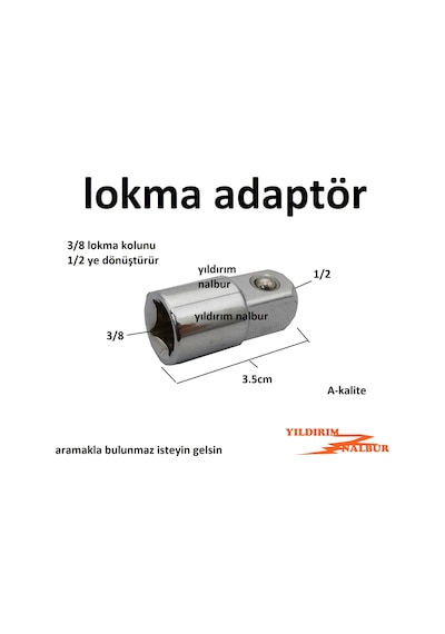 Lokma Kolu Düşürücü 1/2-3/8 Cırcır Lokma Ara Adaptör