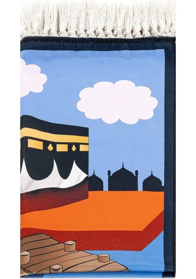 Dijital Baskılı Çocuk Seccadesi - Kayıklı Kabeli Mavi Renk - 44 X 78 cm