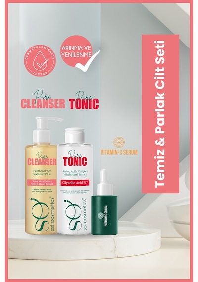 Temiz&parlak Cilt Seti-pure Cleanser&glikolik Asit Tonik&vitamin C Serum