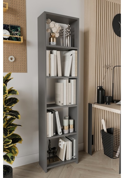 Uludağ 5 Raflı Kitaplık Dekoratif Kitaplık Modern Kitaplık-antrasit Gri