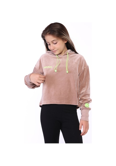 Toontoy Kız Çocuk Kapüşonlu Kadife Sweatshirt Kahverengi