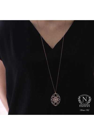 Nusret 925 Ayar Gümüş Badem Taşlı Kolye