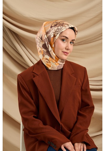 Silk Home Twill İpek Eşarp 11483-32 Pudra, Yavruağzı, Mor, Koyu Turuncu, Krem