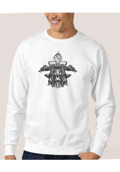 Ghost Rider Baskılı Beyaz Erkek Örme Sweatshirt (528447728)