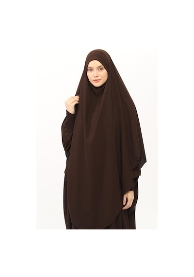 Altobeh Sultanbaş Nikaplı Çarşaf Cilbab Khimar Abaya Kolu Lastikli Hakim Yaka Peçeli Ferace Medine İpek Kahverengi 1412-12-s-m Kahverengi