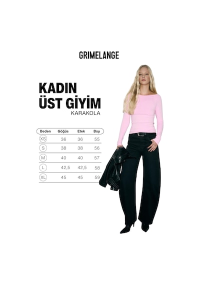 Grımelange Karakola Kadın Organik Pamuklu Kayık Yaka Reglan Kol Slim Fit Pembe Bluz Pembe