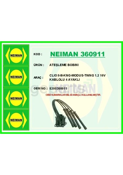Ateşleme Bobini Clio 2 - 3 - Kangoo - Modus - Twng 1.2 16v Kablolu 4 Ayaklı