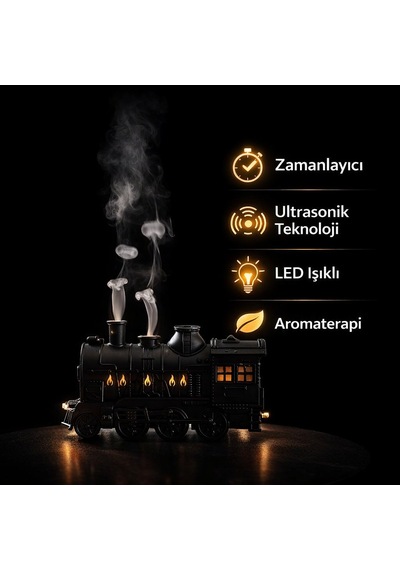 Premium Tren Tasarımlı Ultrasonik Aroma Difüzör Led Işıklı, Zamanlayıcılı, Hava Nemlendirici