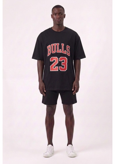 Usa Bulls 23 Siyah Oversize Erkek T-shirt 11083