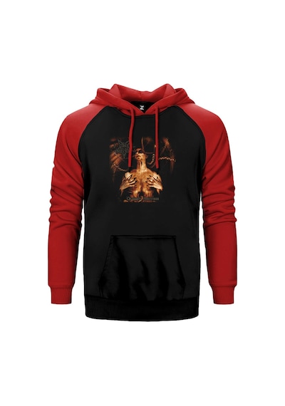 Dark Funeral Diabolis Interium Kırmızı Renk Reglan Kol Kapşonlu Sweatshirt Kırmızı