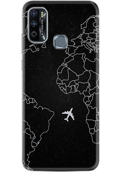 Infinix Hot 10 Play Kılıf Resimli Desenli Silikon Platinium Series Black Plane 1868