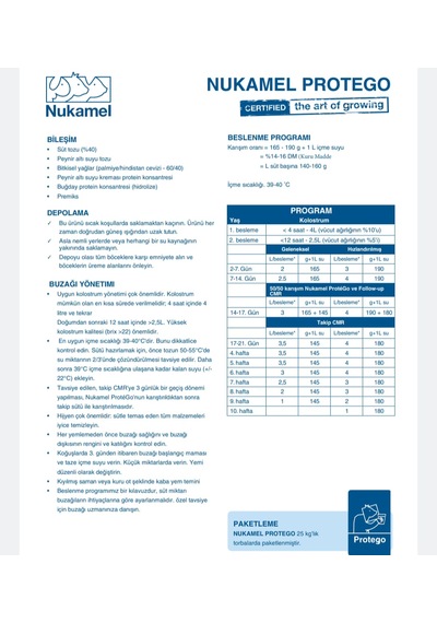 Diriliş Nukamel Protego Buzağı Maması 25 Kg Ilk 15 Gün