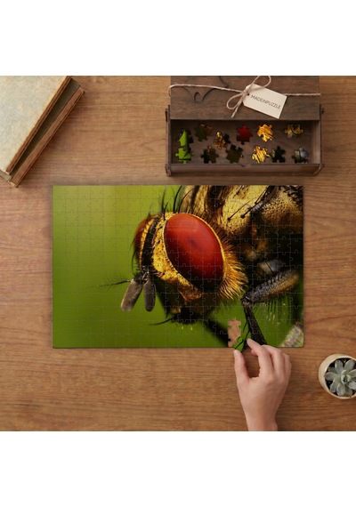 Yakın Çekim Sinek Tasarımı 240 Parça Ahşap Puzzle Ahşap Kutuda Mpy40485