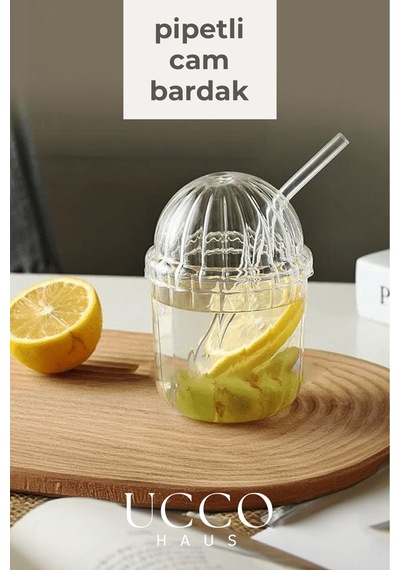 Cam Pinterest Bardak, Cam Pipetli Kahve Limonata Meşrubat Çay Kokteyl Sunum Bardağı Şeffaf