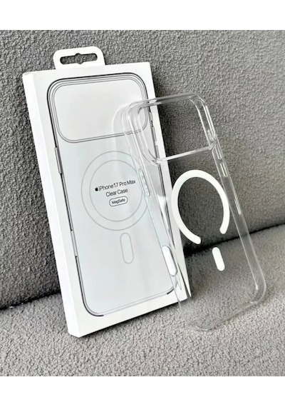 Apple Uyumlu iPhone 17 Pro Max Magsafe Kablosuz Şarj Özellikli Şeffaf Silikon Kılıf Şeffaf