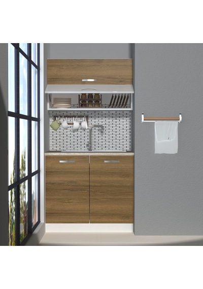 Decoraktiv Mini 90t Mdf Hazır Mutfak Dolabı - Tezgah Dahil - Naturel Pera Meşe