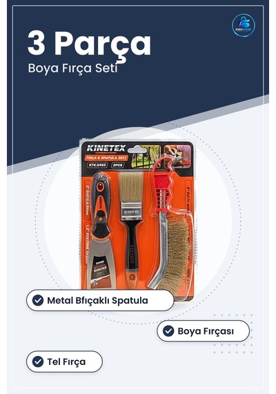 Fırça Seti 3 Parça Spatula Tel Fırçası Boyama Kazıma Temizlik Ev