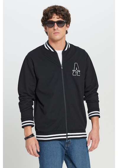 AC&Co / Altınyıldız Classics Erkek Sıyah 2 İplik Pamuklu Standart Fit Normal Kesim Fermuarlı Kolej Yaka Yan Cepli Sweatshirt Siyah