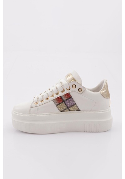Dgn Es861 Kadin Kalin Taban Silver Taşli Sneakers Ayakkabi ES861-2007-R0198 Beyaz