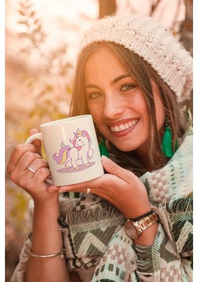Sevimli Unicorn Tasarımlı Kupa Bardak Kupa Kahve Çay Kupası Beyaz