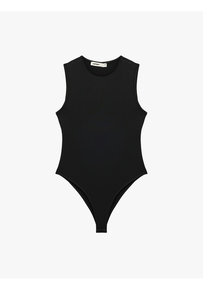Koton Slim Fit Kolsuz Bisiklet Yaka Bodysuit Siyah 7wak10014ek