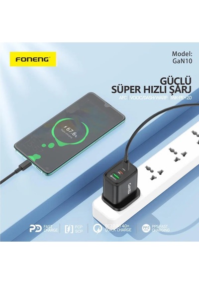 Foneng Gan10 65w 2xtype-c 1x Usb 3 Girişli Type-c To Type-c Kablo Set -