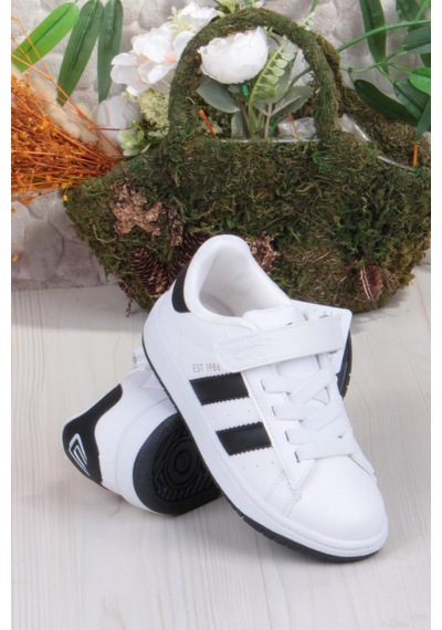 Fort Cool Cooper Rahat Esnek Sneaker Erkek Çocuk Spor Ayakkabı Beyaz-Sıyah