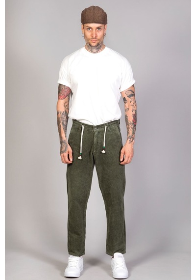 Little Cup Jeans Co Erkek Haki Baggy Fit Rahat Kalıp Kadife Pantolon