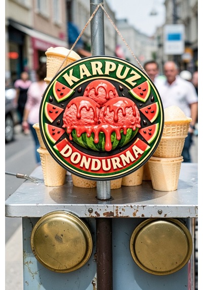 Karpuz Dondurma Görselli Ahşap İpli Kapı Duvar Süsü Yazlık Cafe Dekoratif Pano