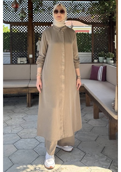 Rabia Şamlı Elif Pantolonlu Takım Vizon Normal
