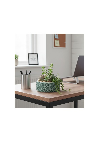 Beton Saksı Sukulent Bonzai Teraryum Arajman Çiçek Saksısı 18x7cm Bitki Hariç Yeşil
