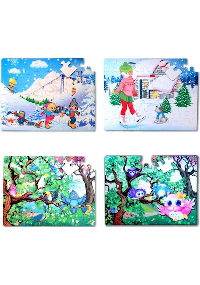4 Set 96 Parça Tox Kış Ve Baykuş 5+ Keçe Yapboz 5 Yaş Puzzle