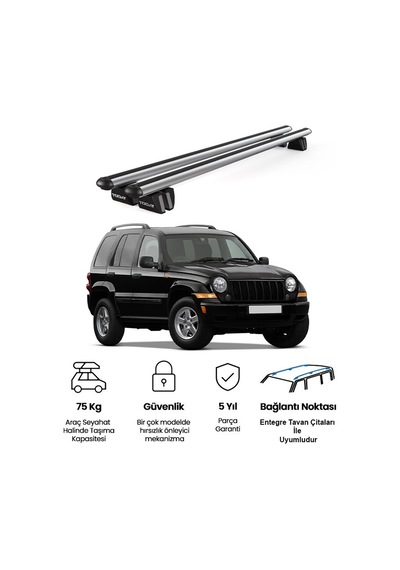 Pençe Jeep Cherokee Sport 2007-2011 Uyumlu Gri Ara Atkı 135cm Port Bagaj Tavan Barı