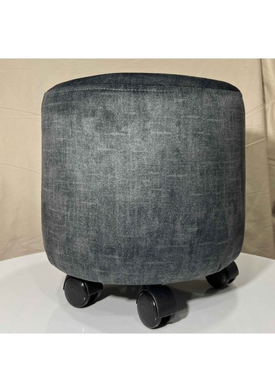 Ratemo Antrasit Gri Tekerlekli Silindir Puf Tabure Döşemelik Kumaşlı Modern Hareketli Oturma Pufu 35x40 Cm