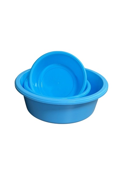 3'lü Saklama Kabı Seti İç Içe Geçmeli Badya / Leğen Mutfak Ve Ev Içi Kullanım Plastik Pratik Set Mavi