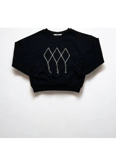 Kız Çocuk Mevsimlik Pamuklu İki İplik Zincirli Sweatshirt-15447 Siyah